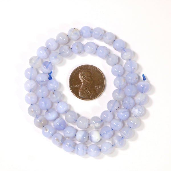 Blue Lace Agate (aka Blue Chalcedony) Round, 6mm on 16-inch Strand