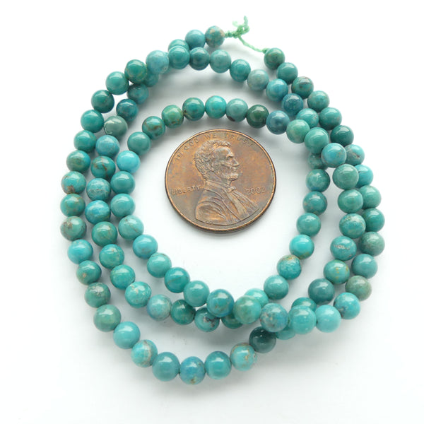 Turquoise, Round, 4mm on 16-inch Strands