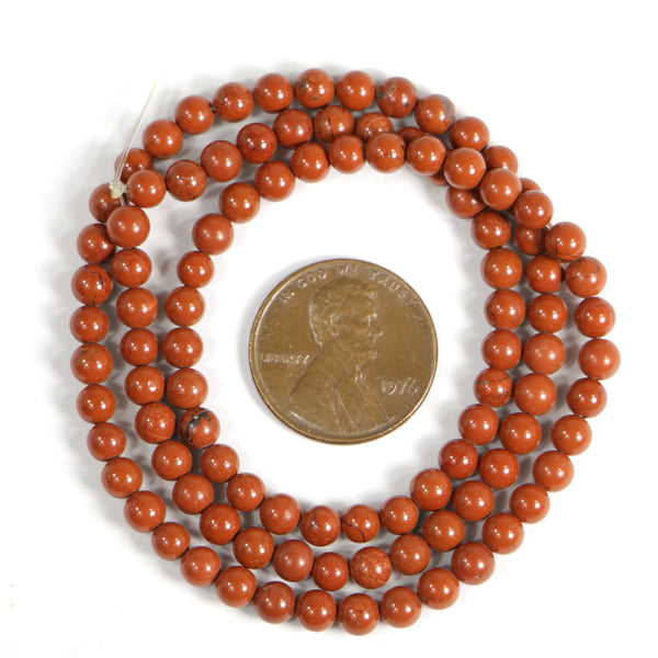Red Jasper, Round, 4mm on 16-inch Strand