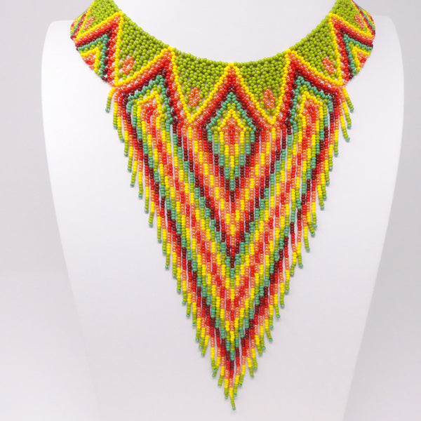 Collar with Fringe, Nativo Style with Olive and Oranges, 18" plus 7" Fringes