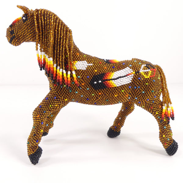 Beaded Animals, Pony, Large Nativo Style in Shiny Dark Amber with Multicolor Designs, 5.5 Inches x 7.5 Inches