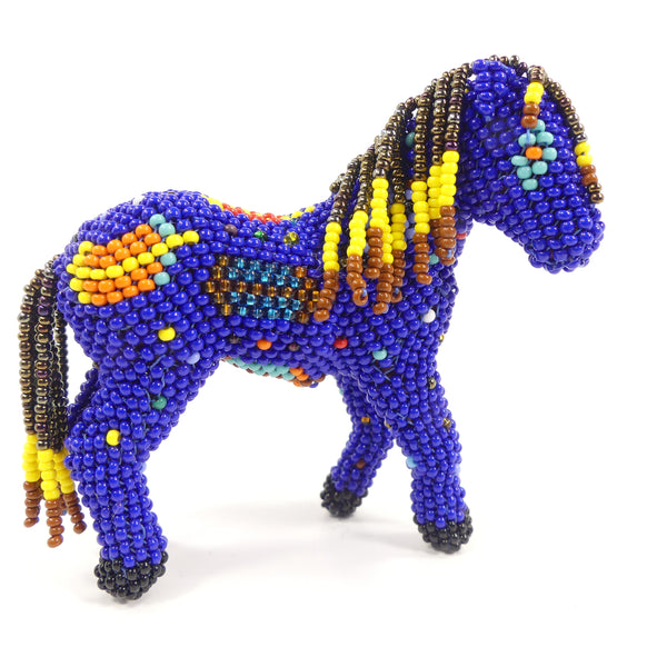 Beaded Animals, Pony, Small Nativo Style in Blue with Multicolor Markings, 3.5x3.5 Inches