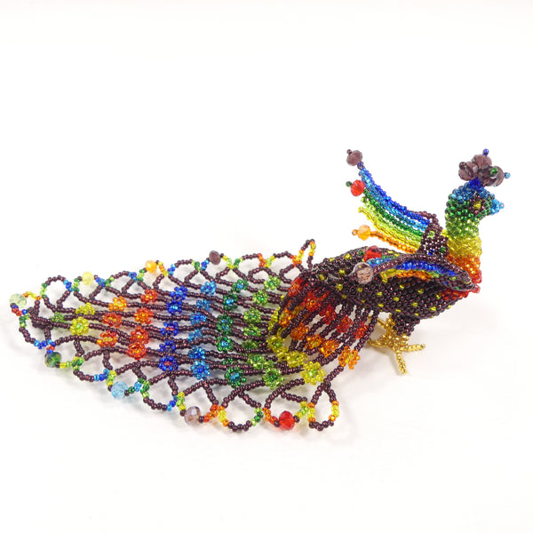 Beaded Animals, Peacock Purple Silver-lined with Multicolor Wings & Tail, 7x3 inches