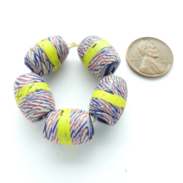 Lampwork, Antique Venetian, Yellow Kente Variation, 15x12mm, Set of 5