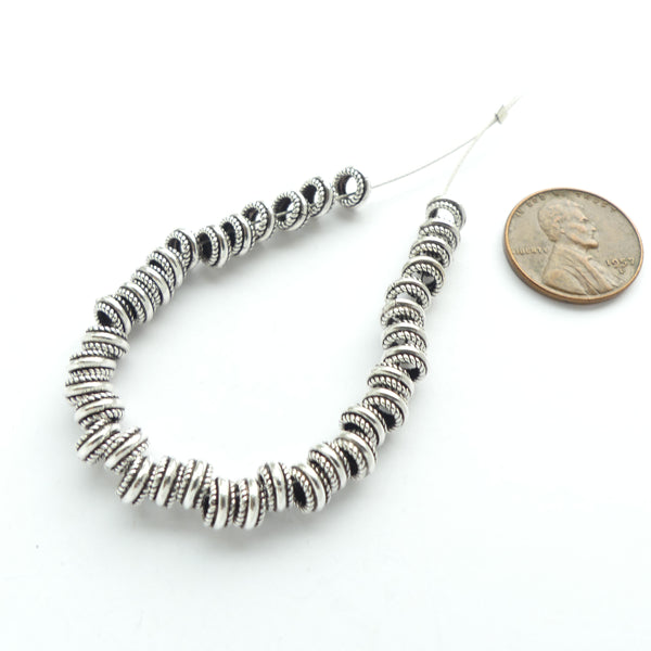 Indian Silver, Large Hole Spacer Bead, 3x6mm, Sold by the Pair