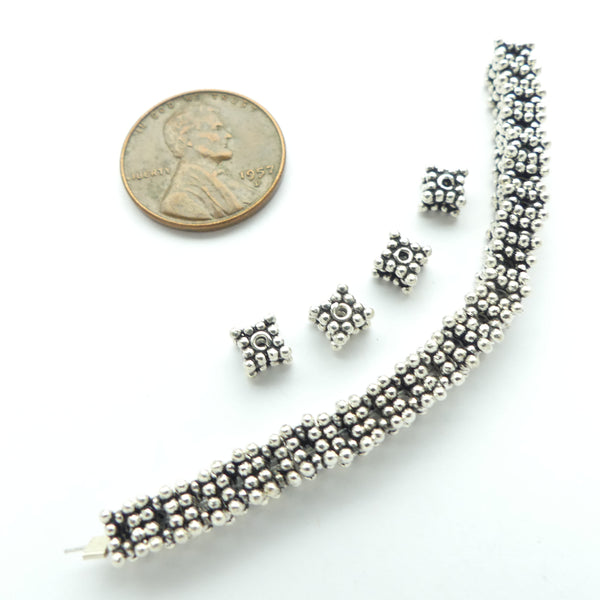 Indian Silver, Granulated Double Layer Square Cross Section Spacer, 3x5mm, Sold in Pairs