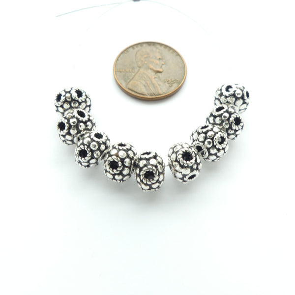 Indian Silver, Granulated Small Beads, Oblate 6x8mm, Sold Individually