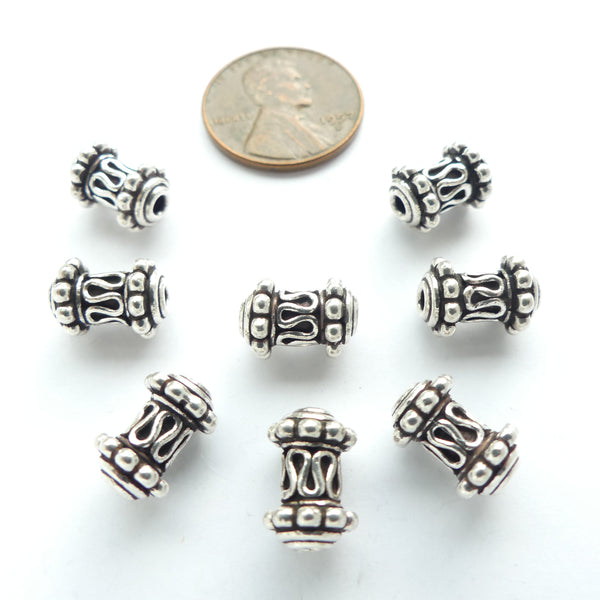 Indian Silver, Small Cylinder Beads with Big Collars, 10x5mm, Sold Individually