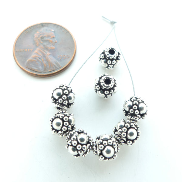 Indian Silver, Granulated Fancy 6mm Diameter Beads, Sold in Sets of 6