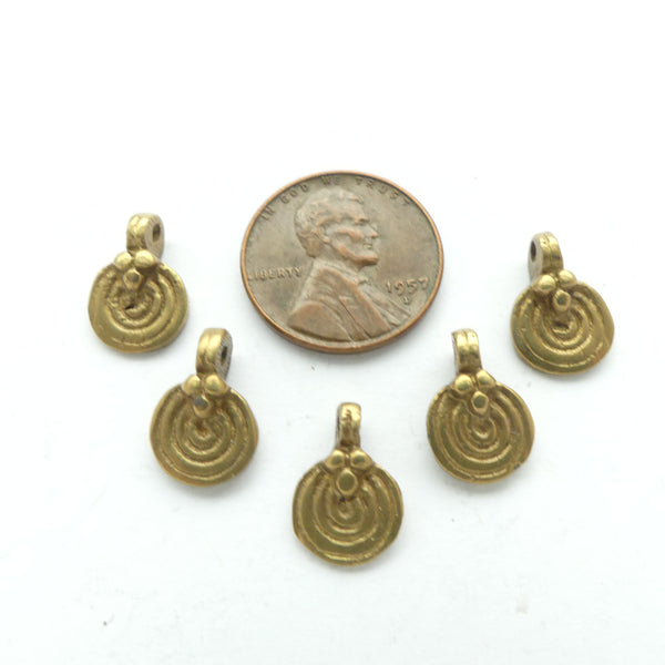 Charms, Brass, Mini Spiral Pendants 10mm Diameter, Sold by the Pair