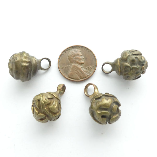 Brass, Buttons, Antique Qing Dynasty with Flower Pattern, Set of 4