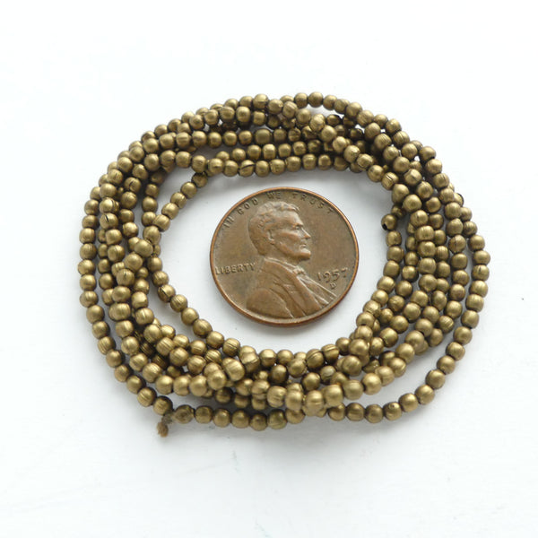 Brass, Tiny 1.5mm Round Beads on Long 28-inch Strands