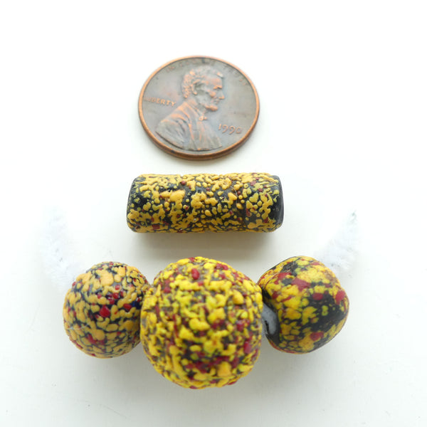 Lampwork, Antique Venetian Trade Beads, Crumb Beads, Collector Set of 4 Beads 3 Shapes