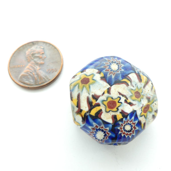 Millefiori Antique Trade Bead, Rare Tabular Shape with 2 Great Patterns, 25x27mm