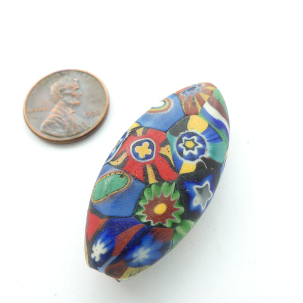 Millefiori Antique Trade Bead, Rare Flat Oval Tabular with Many Different Patterns, 41x21mm