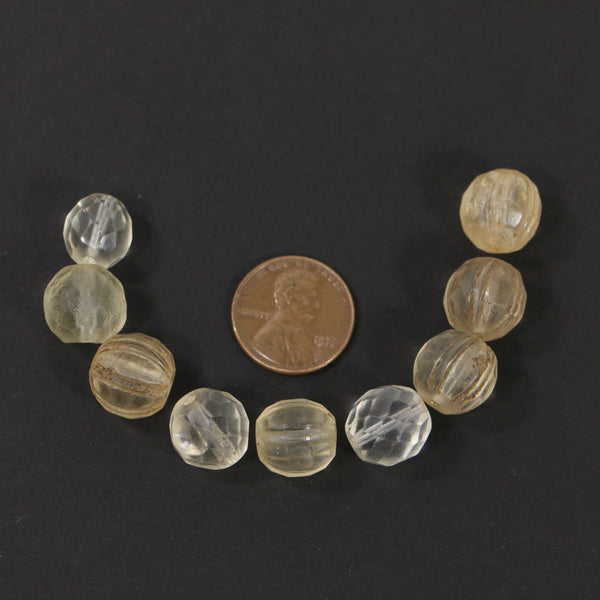 Bohemian, Faceted Clear Glass, Designer/Collector Set of 9 Beads