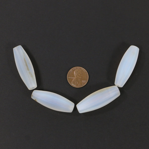 Bohemian, Opalescent Molded Faceted Oval 40x11mm "Moon" Beads, Set of 4