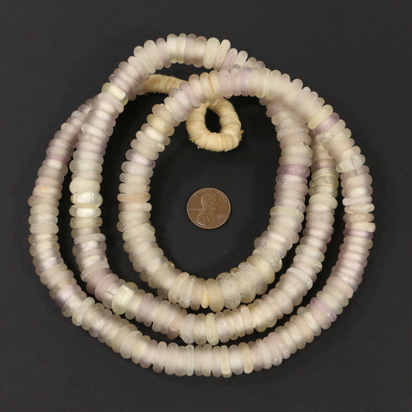 Dutch, Antique Glass, Annular "Dogon" Beads, Clear on Graduated 40-inch Strand