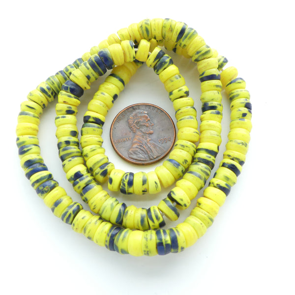 Glass Slices, Vintage Bohemian, Yellow & Blue, 3.5x5.5mm on 16-inch Strand