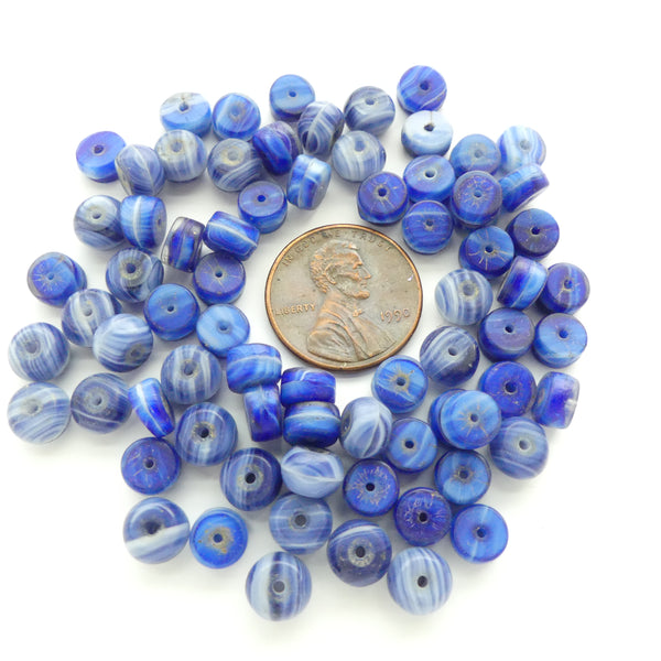 Glass Slices, Vintage Bohemian, Blue & White, 4x6mm, Sold in Sets of 30