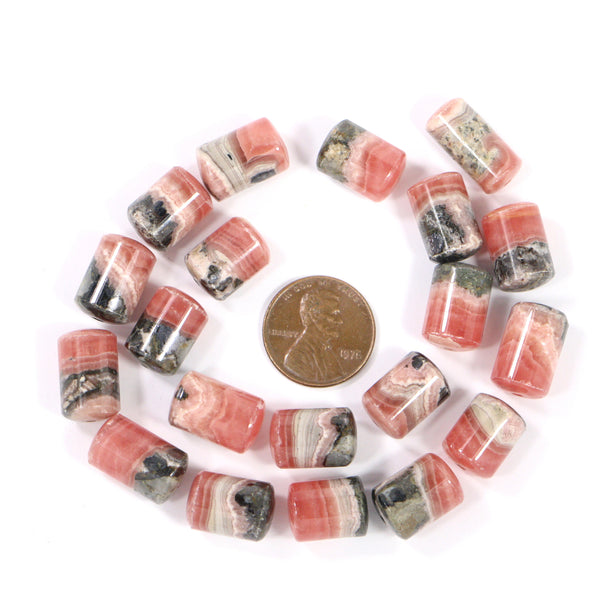 Rhodochrosite, Short Cylinders with Rounded Ends, 16x10mm Sold by the Pair