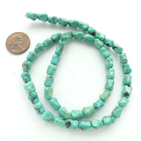 Turquoise, Small "Dog Bone" Nuggets 7x5mm on 16-inch Strand