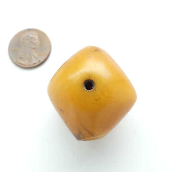 African Amber, Antique Rare Diamond Shape Bead With Holes in 2 Directions, 30x30mm