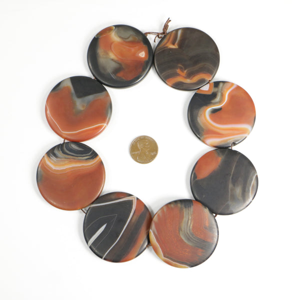 Sardonyx, Large Coin, Matte, 43mm Diameter on 13-inch Strand