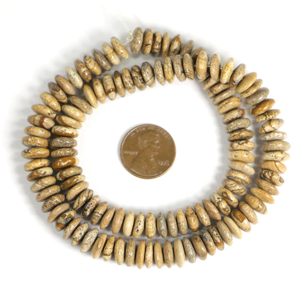 Picture Jasper, Rondelles, 4x8mm on 16-inch Strand