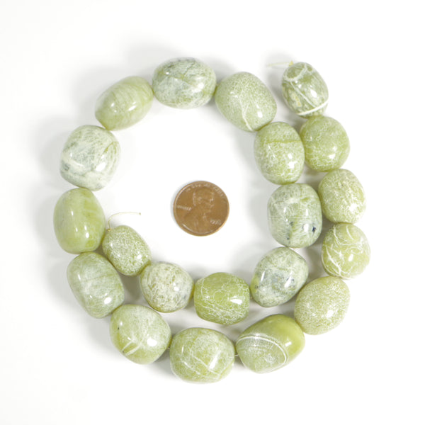 Serpentine, Light Green, Nuggets, Largest 22x18mm on 16-inch Strand