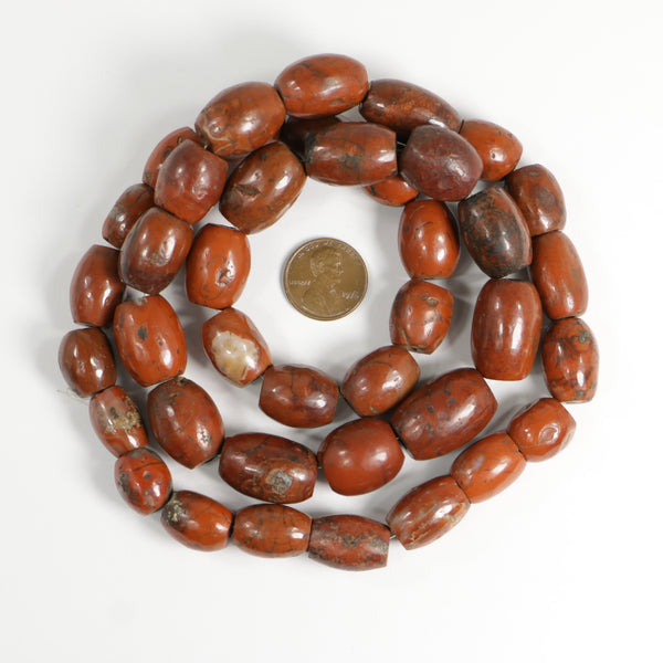 Antique Red Jasper, Oval with Flat ends, Graduated, Largest 22x16mm on 28-inch Strand