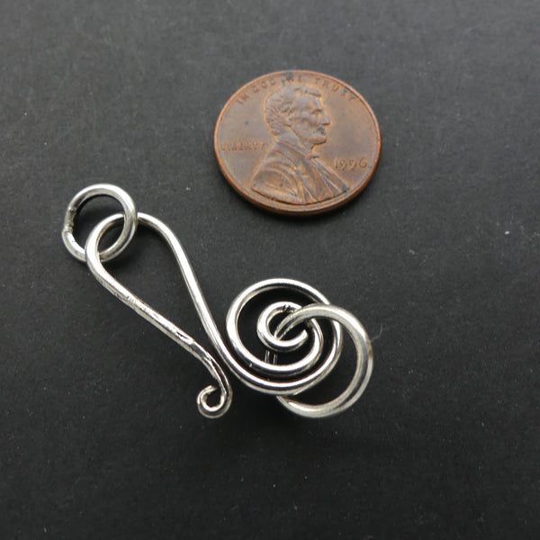Clasp, Indian Sterling Silver, Hook with 2 Rings, 1 1/2-inch