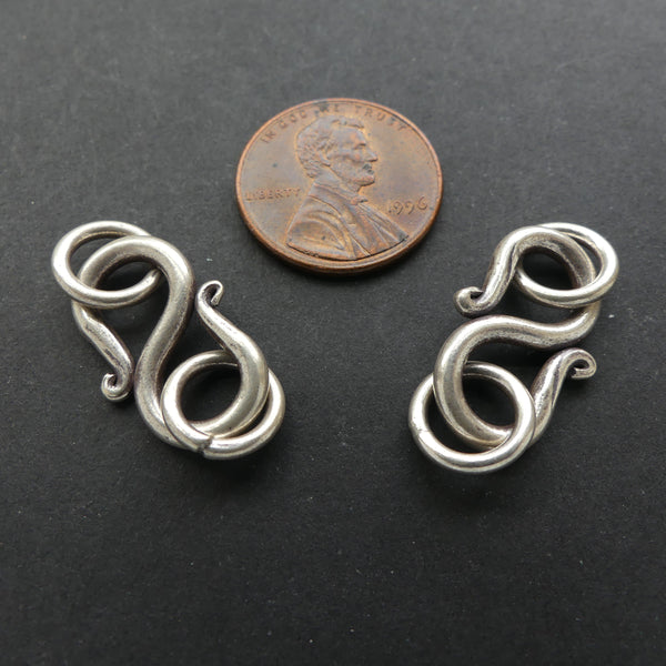 Clasp, "S" Hook, Vintage Indian Sterling Silver, Sold Individually, 30mm Long