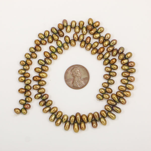 Pearls, Bronze Dancers, Very Smooth Drops 4x6mm on 14-inch Strand