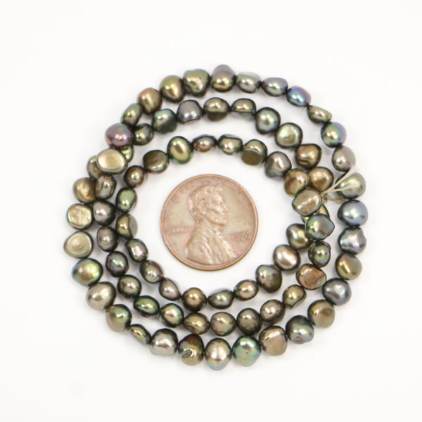Pearls, Peacock, Irregular Button Shape, 5x6mm on 16-inch Strand
