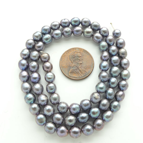 Pearls, Peacock, Rounded Oval Shape, 6x5mm on 16-inch Strand