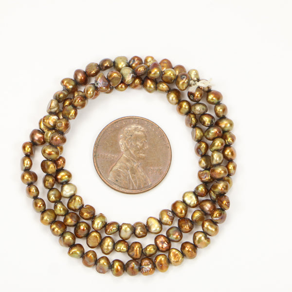 Pearls, Bronze, Baroque Small 3x4mm on 15.5-inch Strand