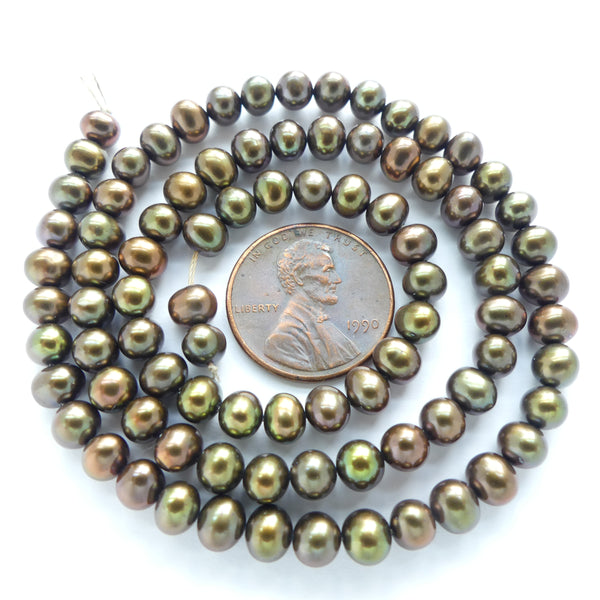 Pearls, Peacock, Potato Shape, 4x5mm on 16-inch Strand