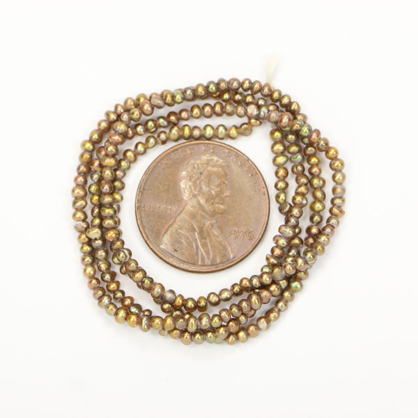 Pearls, Tiny Button Shape, 1x2mm on 16-inch Strands