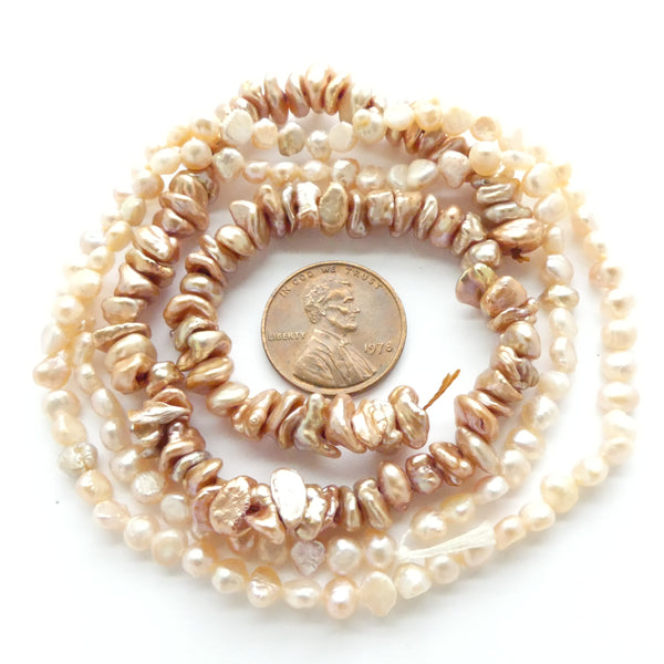 Pearls, Pink Mixed Set, Dark Keshi and Pale Potato, 26 Inches Total