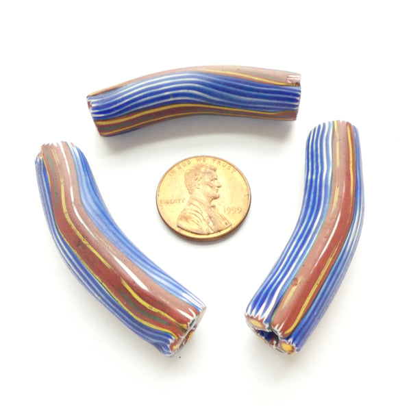 Millefiori, Blue & Red, Canes Applied to the Core Lengthwise, Set of 3
