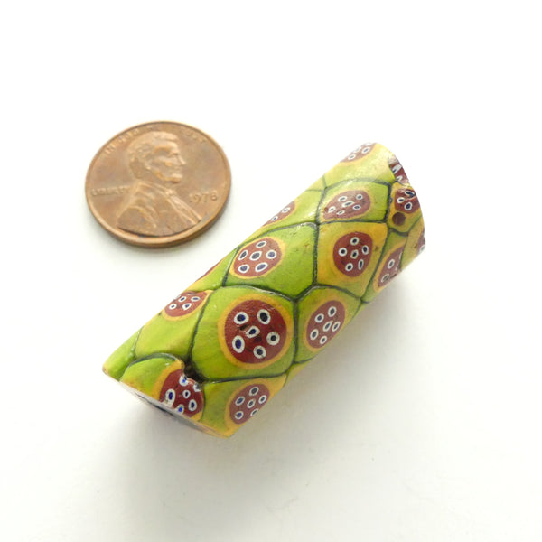 Millefiori Antique Venetian Trade Bead, Large Olive Color, 35x14mm