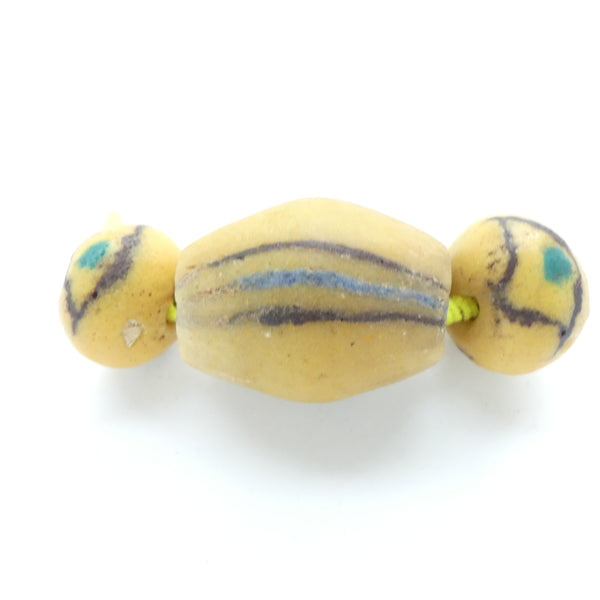 Powderglass Beads, Large Set of 3, Longest 42mm, Smaller Ones have Bodom-like Designs