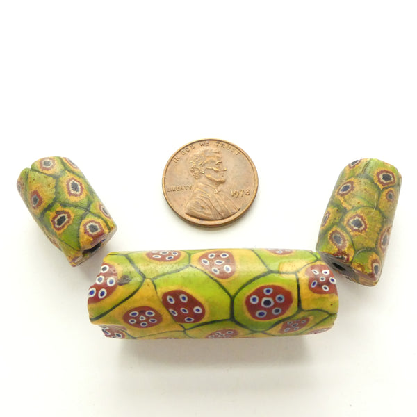Millefiori Antique Venetian Trade Beads, Collector/Designer Set of 3 Beads, Largest 27x14mm