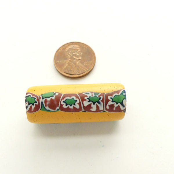 Millefiori Antique Venetian Trade Bead, Amber with Chevron Canes,33mm