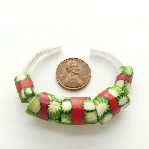 Millefiori Antique Venetian Trade Beads, Christmas Colors Set of 5