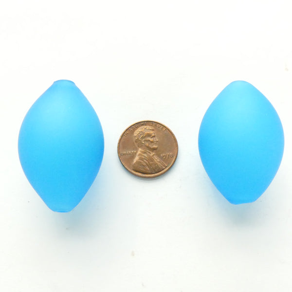 Contempo Murano Hollow Glass Beads, Oval Aqua Matte, 34x23mm, Sold Individually