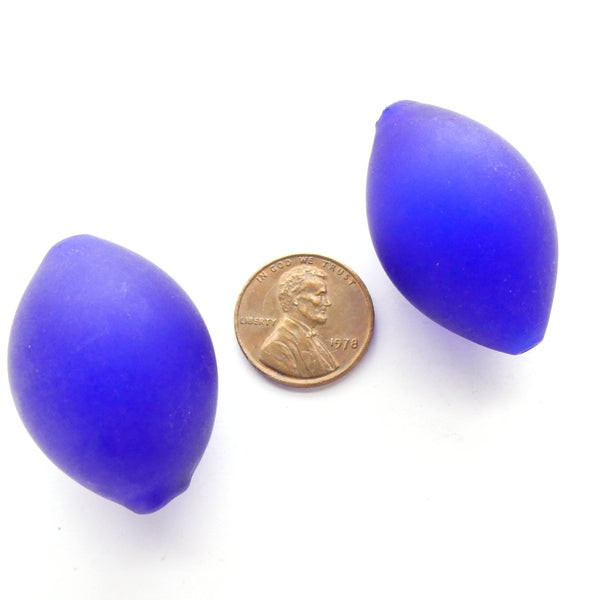 Contempo Murano Hollow Glass Beads, Oval Cobalt Matte, 35x22mm, Sold Individually