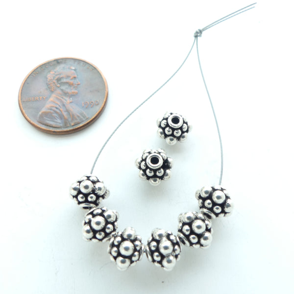 Indian Silver, Vintage Sterling Silver Granulated Bicone Beads, 5x6mm, Sold in Sets of 6