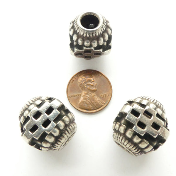 Indian Silver, Antique, Large Hole Heavy "Building Block" Beads, 19x17mm